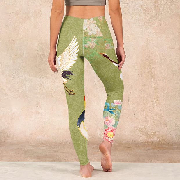 Buddha Stones Hibiscus Birds Bamboo Print Gym Leggings Women's Yoga Pants - image 15