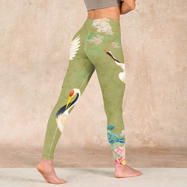 Buddha Stones Hibiscus Birds Bamboo Print Gym Leggings Women's Yoga Pants - image 5
