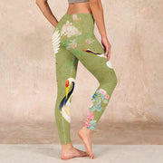 Buddha Stones Hibiscus Birds Bamboo Print Gym Leggings Women's Yoga Pants