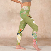 Buddha Stones Hibiscus Birds Bamboo Print Gym Leggings Women's Yoga Pants