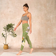 Buddha Stones Hibiscus Birds Bamboo Print Gym Leggings Women's Yoga Pants