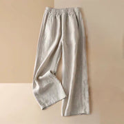 Buddha Stones Casual Plain Color Side Pleats Cotton Linen Women's Wide Leg Pants With Pockets