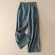 Buddha Stones Casual Plain Color Side Pleats Cotton Linen Women's Wide Leg Pants With Pockets Women's Wide Leg Pants BS Teal US12，UK/AU16，EU44 (3XL)