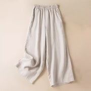 Buddha Stones Casual Solid Color Cotton Linen Women's Wide Leg Pants With Pockets