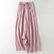 Buddha Stones Solid Color Lace-up Cotton Linen Women's Wide Leg Pants Women's Wide Leg Pants BS Pink US8-10，UK/AU12-14，EU40-42 (2XL)