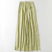 Buddha Stones Solid Color Lace-up Cotton Linen Women's Wide Leg Pants