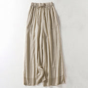 Buddha Stones Solid Color Lace-up Cotton Linen Women's Wide Leg Pants