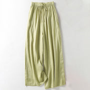 Buddha Stones Solid Color Lace-up Cotton Linen Women's Wide Leg Pants Women's Wide Leg Pants BS GreenYellow US8-10，UK/AU12-14，EU40-42 (2XL)