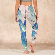 Buddha Stones Plum Blossoms Mountains Print Gym Leggings Women's Yoga Pants Leggings BS 15