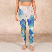 Buddha Stones Plum Blossoms Mountains Print Gym Leggings Women's Yoga Pants Leggings BS 1