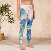 Buddha Stones Plum Blossoms Mountains Print Gym Leggings Women's Yoga Pants