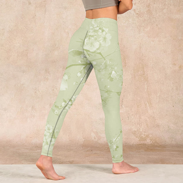 Buddha Stones White Plum Blossoms Print Gym Leggings Women's Yoga Pants - image 5