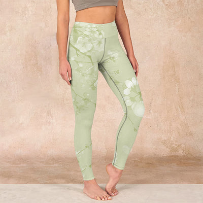 Buddha Stones White Plum Blossoms Print Gym Leggings Women's Yoga Pants - PaleGoldenrod - US18，UK/AU22，EU50 (4XL) - image 1
