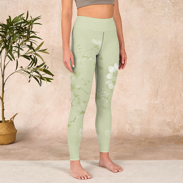 Buddha Stones White Plum Blossoms Print Gym Leggings Women's Yoga Pants Leggings BS 3