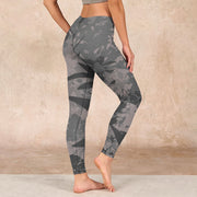 Buddha Stones Gray Leaves Print Gym Leggings Women's Yoga Pants Leggings BS 2