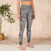 Buddha Stones Gray Leaves Print Gym Leggings Women's Yoga Pants Leggings BS 3