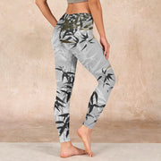 Buddha Stones Dark Gray Bamboo Leaves Print Gym Leggings Women's Yoga Pants Leggings BS 2