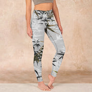 Buddha Stones Dark Gray Bamboo Leaves Print Gym Leggings Women's Yoga Pants - DarkGray - US18，UK/AU22，EU50 (4XL) - image 1