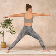 Buddha Stones Gray Leaves Print Gym Leggings Women's Yoga Pants - image 11