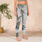 Buddha Stones Dark Gray Bamboo Leaves Print Gym Leggings Women's Yoga Pants Leggings BS 3