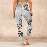 Buddha Stones Dark Gray Bamboo Leaves Print Gym Leggings Women's Yoga Pants - image 15