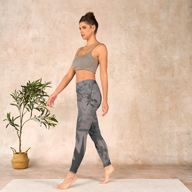 Buddha Stones Gray Leaves Print Gym Leggings Women's Yoga Pants - image 13
