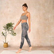 Buddha Stones Gray Leaves Print Gym Leggings Women's Yoga Pants Leggings BS 13