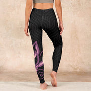 Buddha Stones Black Pink Lotus Flower Print Gym Leggings Women's Yoga Pants