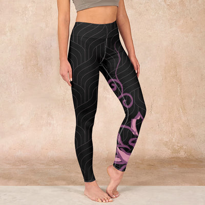 Buddha Stones Black Pink Lotus Flower Print Gym Leggings Women's Yoga Pants - Black - US18，UK/AU22，EU50 (4XL) - image 1
