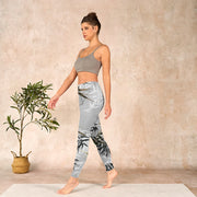 Buddha Stones Dark Gray Bamboo Leaves Print Gym Leggings Women's Yoga Pants Leggings BS 13