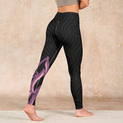 Buddha Stones Black Pink Lotus Flower Print Gym Leggings Women's Yoga Pants - image 5