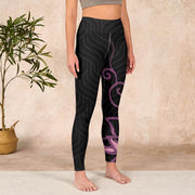 Buddha Stones Black Pink Lotus Flower Print Gym Leggings Women's Yoga Pants