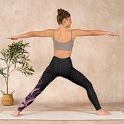 Buddha Stones Black Pink Lotus Flower Print Gym Leggings Women's Yoga Pants - image 11