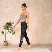 Buddha Stones Black Pink Lotus Flower Print Gym Leggings Women's Yoga Pants Leggings BS 13