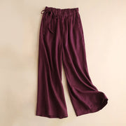 Buddha Stones Casual Plain Color Lace-up Cotton Linen Women's Wide Leg Pants Women's Wide Leg Pants BS Maroon US12，UK/AU16，EU44 (3XL)