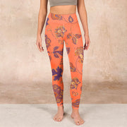 Buddha Stones Orange Maple Leaves Flowers Print Gym Leggings Women's Yoga Pants Leggings BS 1