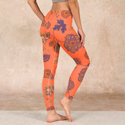 Buddha Stones Orange Maple Leaves Flowers Print Gym Leggings Women's Yoga Pants Leggings BS 2