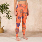 Buddha Stones Orange Maple Leaves Flowers Print Gym Leggings Women's Yoga Pants