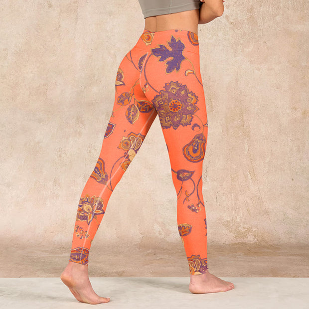 Buddha Stones Orange Maple Leaves Flowers Print Gym Leggings Women's Yoga Pants - image 5