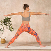 Buddha Stones Orange Maple Leaves Flowers Print Gym Leggings Women's Yoga Pants