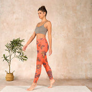 Buddha Stones Orange Maple Leaves Flowers Print Gym Leggings Women's Yoga Pants