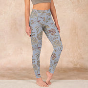 Buddha Stones Grey Green Leaves Flowers Print Gym Leggings Women's Yoga Pants - LightSteelBlue - US18，UK/AU22，EU50 (4XL) - image 1