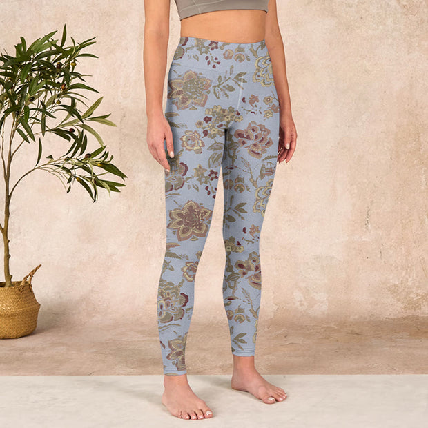 Buddha Stones Grey Green Leaves Flowers Print Gym Leggings Women's Yoga Pants - image 4