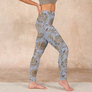 Buddha Stones Grey Green Leaves Flowers Print Gym Leggings Women's Yoga Pants - image 15