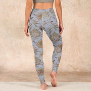 Buddha Stones Grey Green Leaves Flowers Print Gym Leggings Women's Yoga Pants - image 16