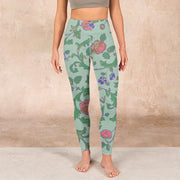 Buddha Stones Green Red Roses Green Leaves Print Gym Leggings Women's Yoga Pants