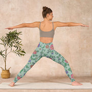 Buddha Stones Green Red Roses Green Leaves Print Gym Leggings Women's Yoga Pants - image 11