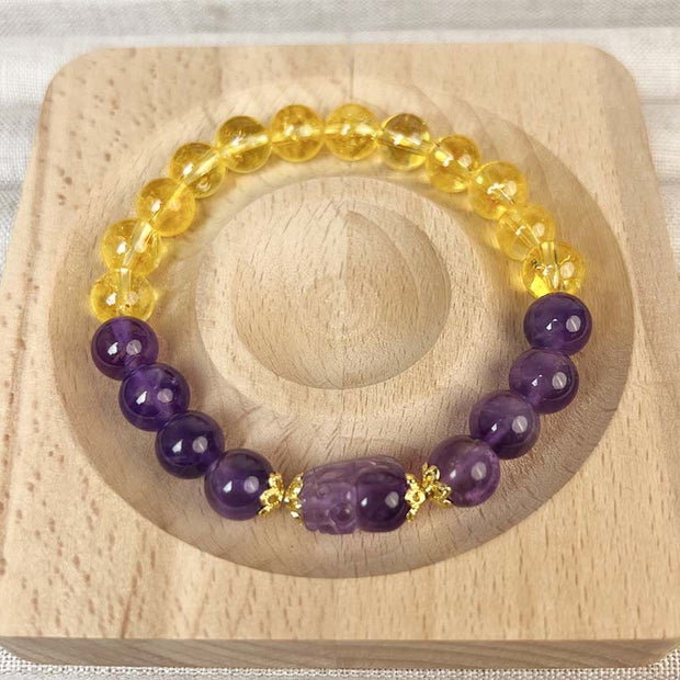 Buddha Stones Citrine Amethyst Pixiu Prosperity Bracelet