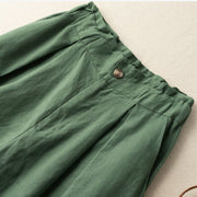 Buddha Stones Casual Solid Color Button Zipper Cotton Linen Women's Shorts With Pockets