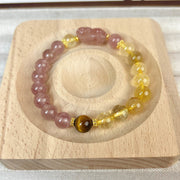 Buddha Stones Strawberry Quartz Pixiu Rutilated Quartz Beads Healing Bracelet